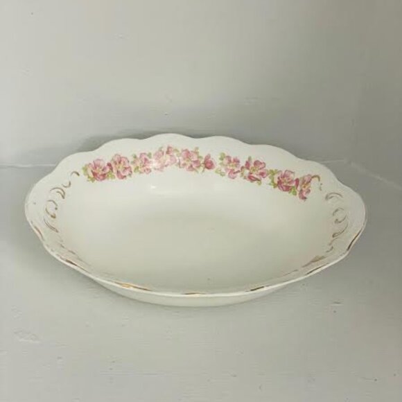 Johnson Brothers Pink Floral Oval Platter, Vintage Serveware Embossed Edging Mad - Picture 2 of 9